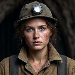 A historical depiction of a resilient coal miner, lamp on helmet, emerging from a mine.
