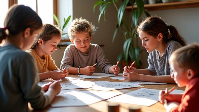 Students in a classroom setting, engaged in a hands-on historical activity.